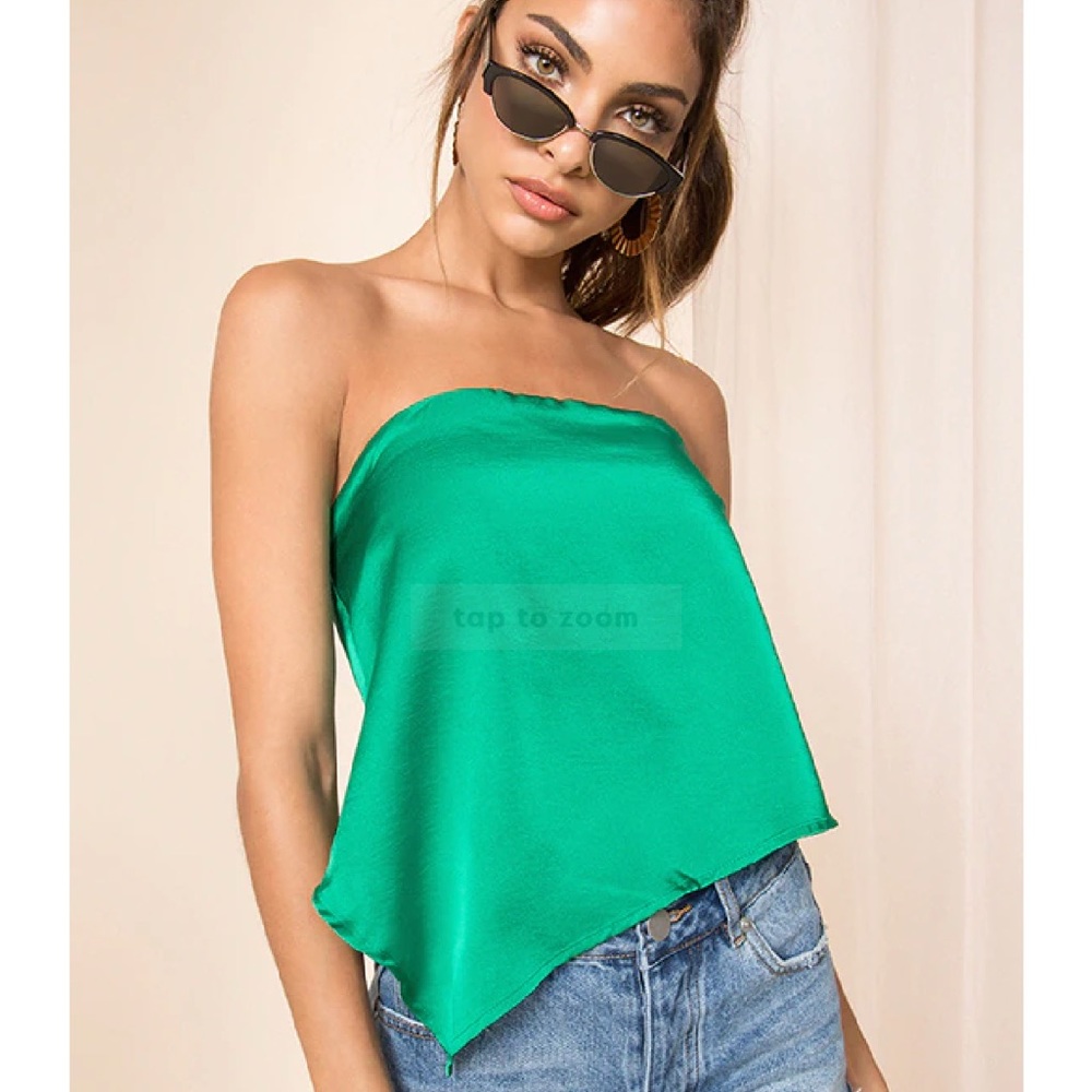 Superdown asymmetric tube top